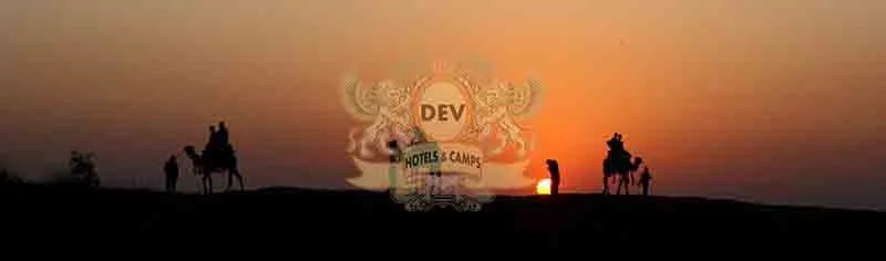 Camel caravan against the evening sky