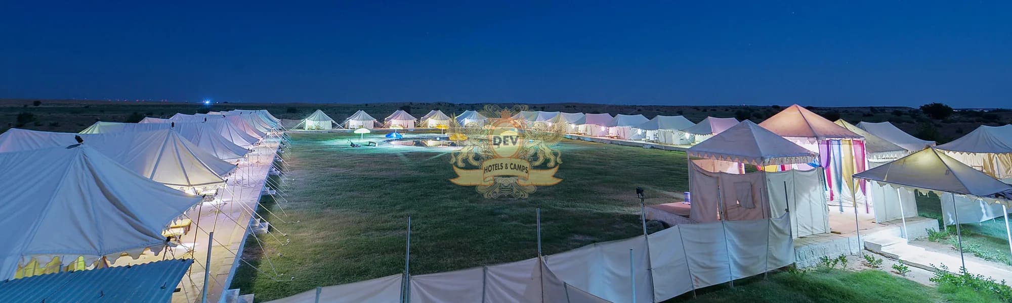 Swiss tents at dusk