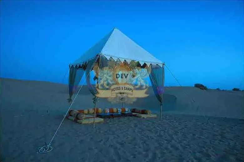 Dinner canopy under a blue desert sky