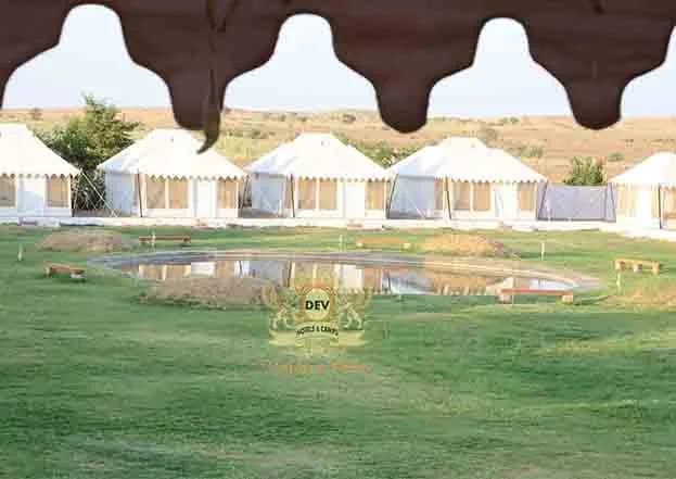 Tents and pond on the lawn