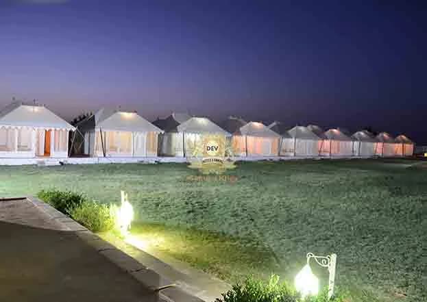 Tents glowing at dusk