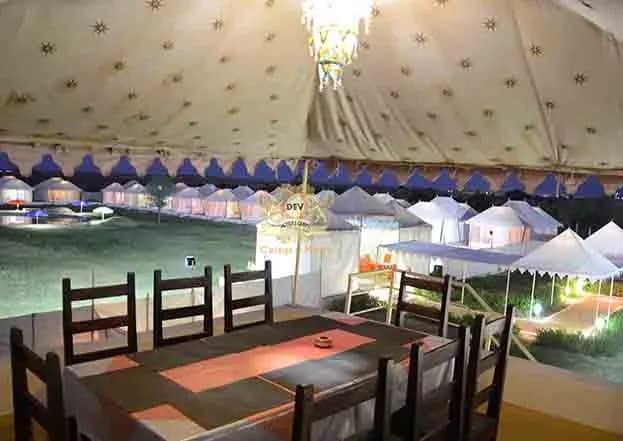 Terrace dining overlooking the tents