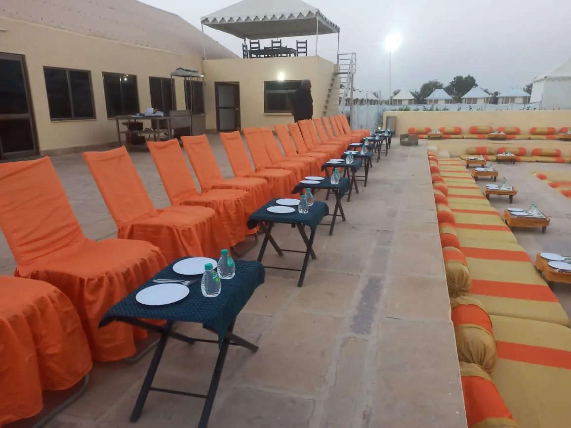 Courtyard seating laid out for an evening programme